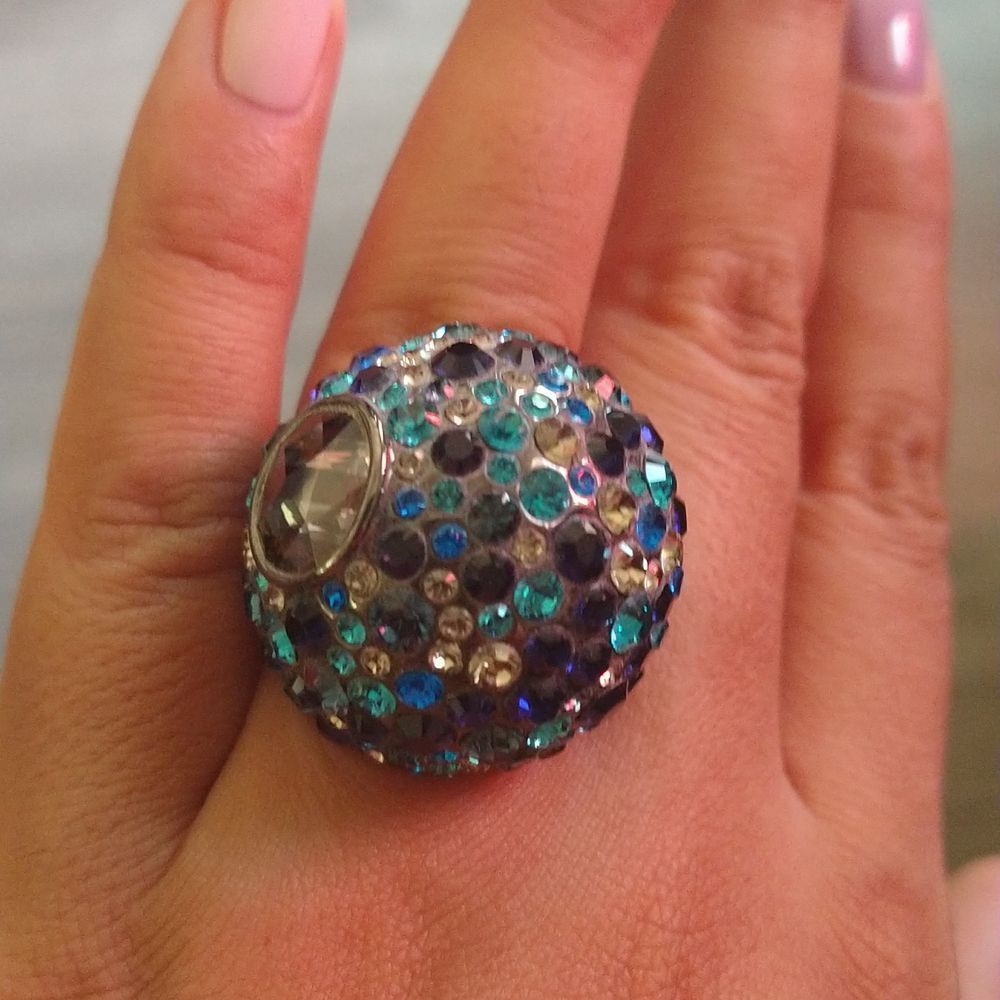 Blue Crystal Dome Cocktail Ring - Picture 3 of 7